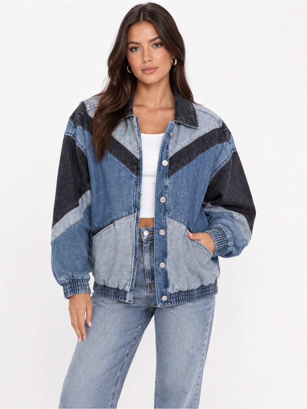 Wild Fable Colorblock Denim Jacket - Blue Multi size XS